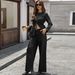 Women's Denim Two-Piece Set – Long Sleeve Top & Casual Washed Jeans, Trendy Matching Outfit_ecoleips.com