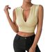 Voya 2026tk International Station Hot-Selling Sexy V-Neck T-Shirt, New Spring/Summer Short Sleeveless Crop Top With Unique_ecoleips.com