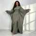 2026 New Cross Border Style Solid Color Batwing Sleeve Belted Top + Wide Leg Pants Set_ecoleips.com