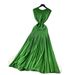 Luxury Sleeveless Knitted Dress for Women Summer Light American European Style Pleated Splicing Slim Fit Long Skirt_ecoleips.com