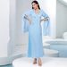 New Light Blue Ultra Long Sleeve Hand Sewn Glass Rhinestone Dress_ecoleips.com