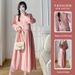 New Korean Fashion Pink Long Sleeve Maternity Dress_ecoleips.com