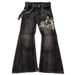 Aria Basics European And American Cross-border Vintage Y2K Embroidered Flared Jeans For Women, Punk Dark Tribal Style Casual Pants,_ecoleips.com