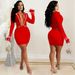 Women's Clothing fashion sexy nightclub hot diamond V-neck lapel hollow long-sleeved short skirt dress_ecoleips.com