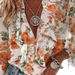 Women's Clothing New Fashion Summer Loose V Neck Lace Printed Pullover Top_ecoleips.com