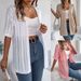 Women's Clothing Lace Short Sleeve Knit Cardigan – UPF 30+ Summer Cover-Up (White, Khaki, Pink)_ecoleips.com