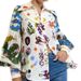 Verve 2025 Women's Loose Graffiti Print Turn-down Collar Lantern Long Sleeve Spring Cardigan Shirt_ecoleips.com
