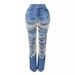 Women's Clothing Hole Heavy Beaded Beaded Stretch Jeans Trousers Women Jacket Two Piece Set_ecoleips.com