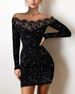 European American Style Lace Off-shoulder Dress With Hollow-out Glitter Accents And Stretch Fabric Bodycon Skirt_ecoleips.com
