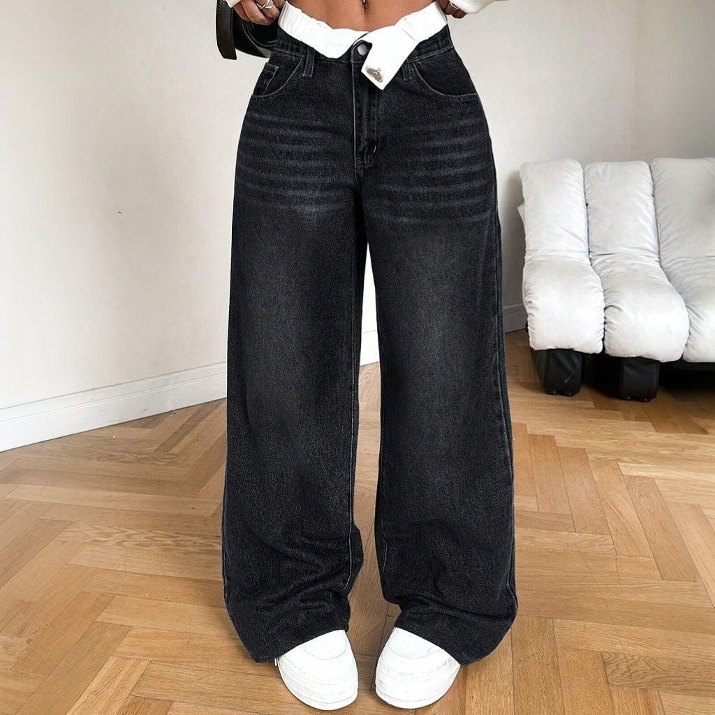 Trendy Low Waist Wide Leg Jeans For Women - Stretch Denim Pants With Sexy Loose Fit & Straight Cut_ecoleips.com