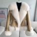 Women’s Faux Fox Fur Short Coat – Trendy Winter Jacket With 3D Embroidery, V-Neck & Plush Collar (M-XL, Beige/Green/Khaki/Pink)_ecoleips.com