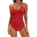 Women's Clothing Halter Neck Bikini Solid Color Strap Split Two Piece Bikini Swimsuit_ecoleips.com