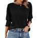 Cross-border Women's 2026 Fashion Top, 7/8 Sleeve T-shirt, European And American Round Neck Basic Business Lace_ecoleips.com