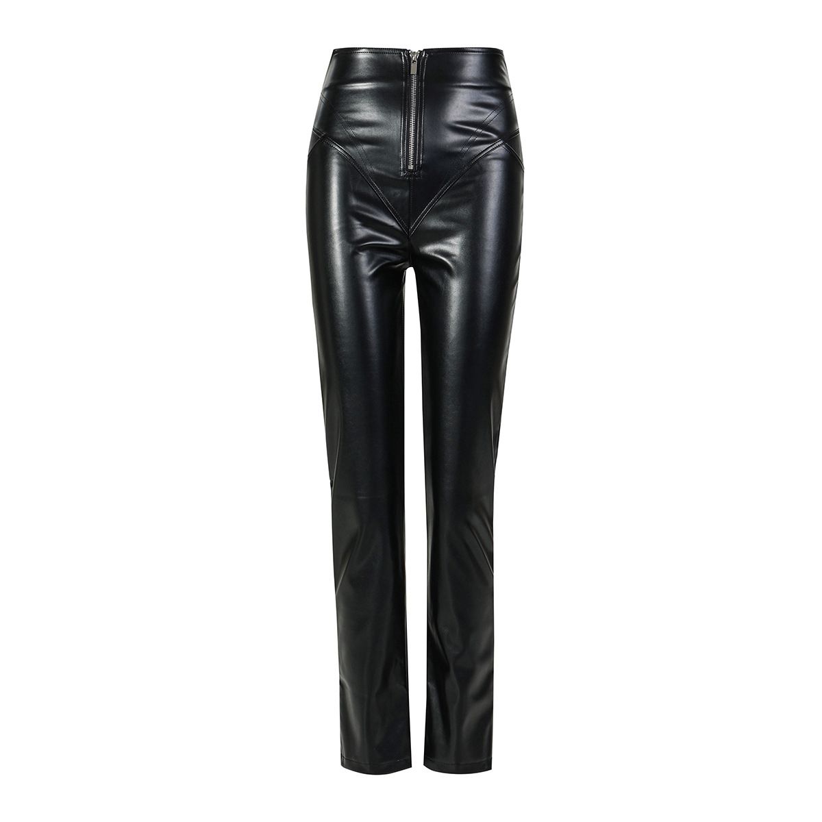 K New Women's PU Zipper Hip Lifting And Slimming Front Zipper Tight Leather Pants Long Pants_ecoleips.com