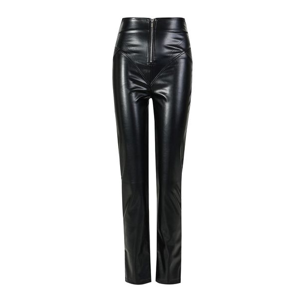 K New Women's PU Zipper Hip Lifting And Slimming Front Zipper Tight Leather Pants Long Pants_ecoleips.com