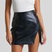 European And American Style Fashionable PU Leather Solid Color Patchwork High-waisted Zippered Slit Bodycon Short Skirt_ecoleips.com