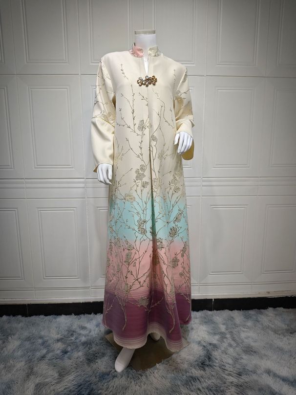 Women's Clothing Muslim Dress Fashionable High End Jacquard Fabric Embroidery Gradient Robe_ecoleips.com