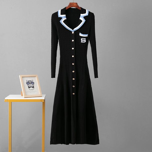 Cross Border Spring And Autumn New Letter Slim Knitted Dress For Women To Wear Long Sleeves Tight Bottom Hip Skirt_ecoleips.com