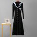 Cross Border Spring And Autumn New Letter Slim Knitted Dress For Women To Wear Long Sleeves Tight Bottom Hip Skirt_ecoleips.com