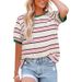 2026 New European And American Women's Striped Fashion Casual Loose Round Neck T Shirt_ecoleips.com