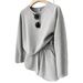 Women's Casual Two Piece Set Solid Color Crew Neck Drop Shoulder Long Sleeved Sweatshirt And Shorts Suitable for All Seasons_ecoleips.com