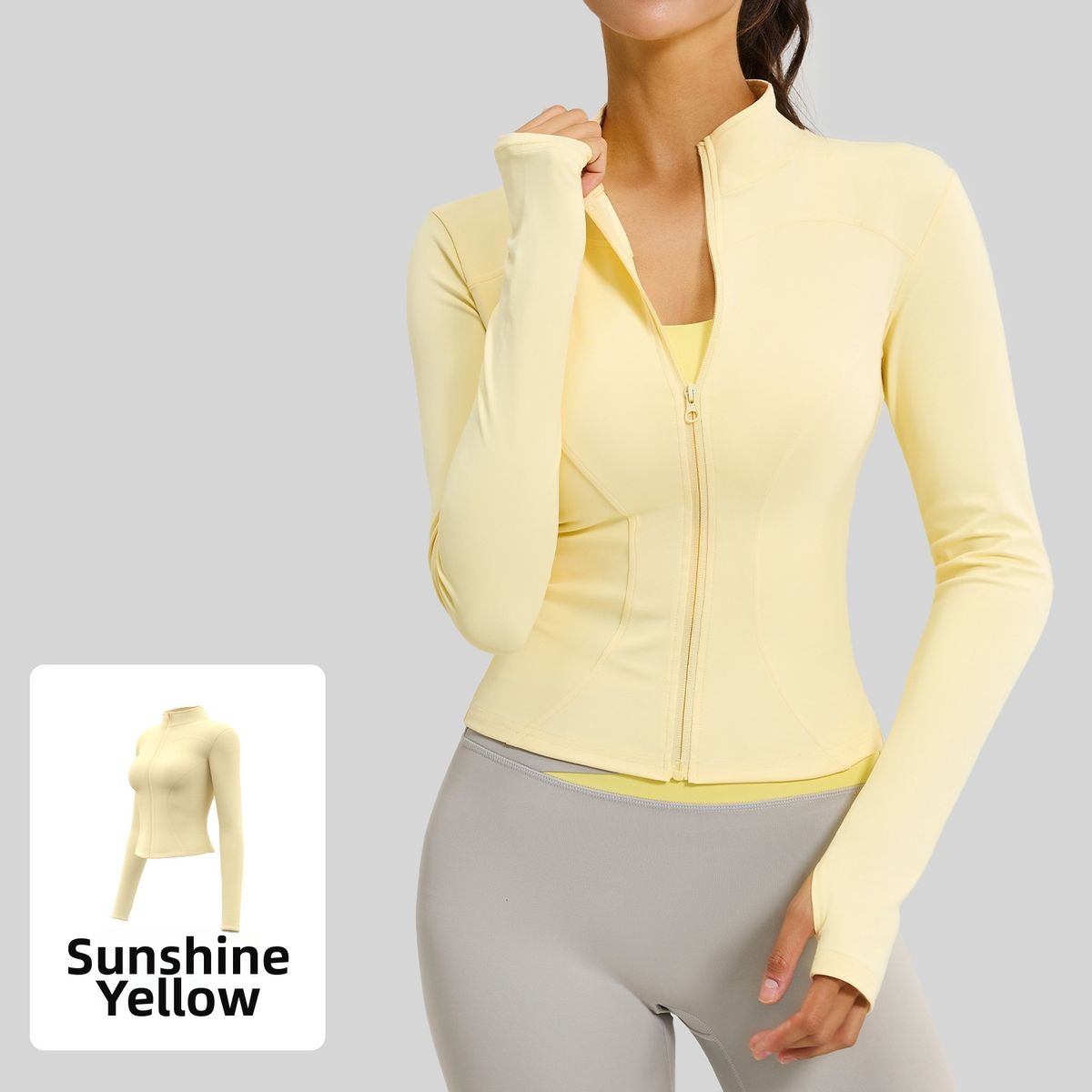 Women's Solid Color Basic Yoga Outerwear Nude Fit Tight Fit Breathable Stand Collar Sports Fitness Top_ecoleips.com