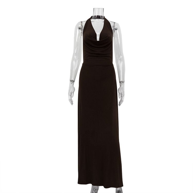 Women's Clothing Sexy Halter Neck Long Backless Party Evening Dress Regular Size Trendy Spring/Autumn_ecoleips.com