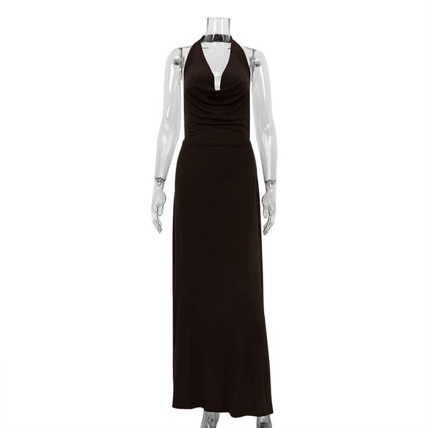 Women's Clothing Sexy Halter Neck Long Backless Party Evening Dress Regular Size Trendy Spring/Autumn_ecoleips.com