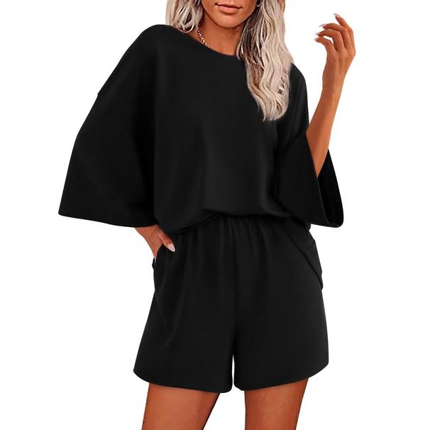 Women's Fashion Casual Loose Round Neck T-Shirt Short Sleeve Top And Shorts Two-Piece Suit Spring Summer Style_ecoleips.com
