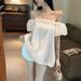2025 New French Elegant And Exquisite Romantic Vacation Style Off-Shoulder Puff Sleeve Loose Shirt Top For Women_ecoleips.com