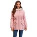 Women's Long Hooded Faux Fur Trim Parka Coat With Belt - Warm Fleece Lined Winter Jacket For Cold Weather (Pink, Black)_ecoleips.com