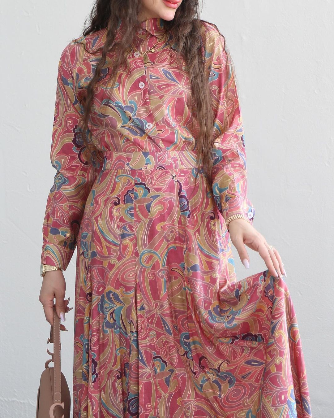 Fashionable Printed Two Piece Set Long Sleeved Shirt And Wide Sleeve Skirt for Women Foreign Trade_ecoleips.com