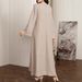 AB185 Abaya Muslim Long Sleeve Cotton Linen Elegant Embroidered Dress Solid Color Loose Fit Large Robe_ecoleips.com