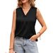 2025 Summer New Women's V-neck Casual Satin Sleeveless Basic Tank Top Shirt_ecoleips.com