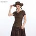 HeyHenry Women's Slim Fit Short Sleeve T-Shirt Dang Neckline Casual Solid Color Cropped Top for Fashionable Daily Wear_ecoleips.com