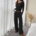 Women's Clothing Fashion Off Shoulder Slim Fit Women's Long Sleeved Two Piece Set American Style Trousers_ecoleips.com
