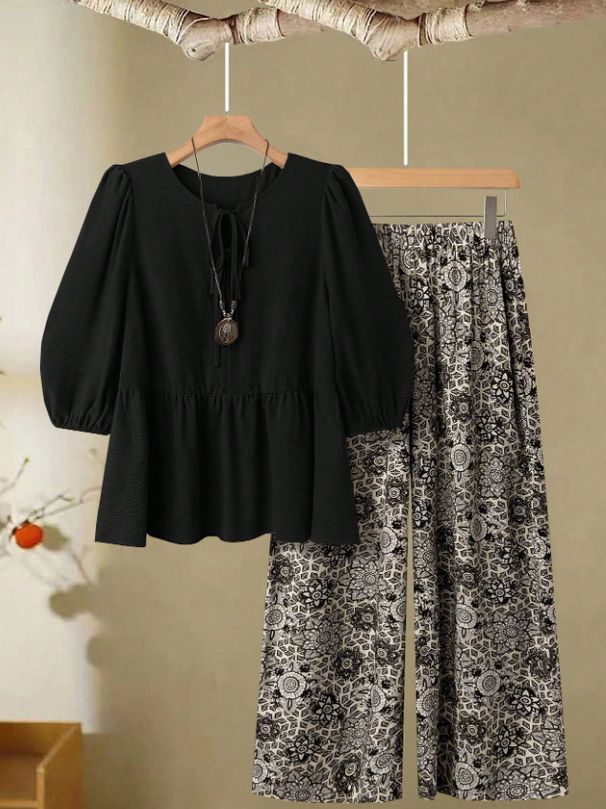 plus Size Women's Clothing Set Summer Loose Tie Front Foreign Trade New Arrivals From Overseas Warehouse_ecoleips.com