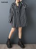 2026 Spring Summer New Oversized Vintage Stripe Dresses For Women Long Sleeve Loose Casual Mini Dress Fashion Elegant Clothing_ecoleips.com