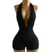 High-Neck Backless Jumpsuit - Elegant Knit Romper With Ring Detail, Casual To Club Wear For Women Soft Stretch Knit Fabric_ecoleips.com