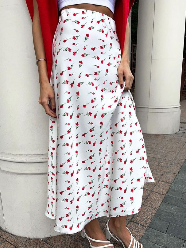 Women's Clothing Floral Skirt Spring Temperament Elegant High Waist A Line Fishtail Cherry Print Skirt_ecoleips.com