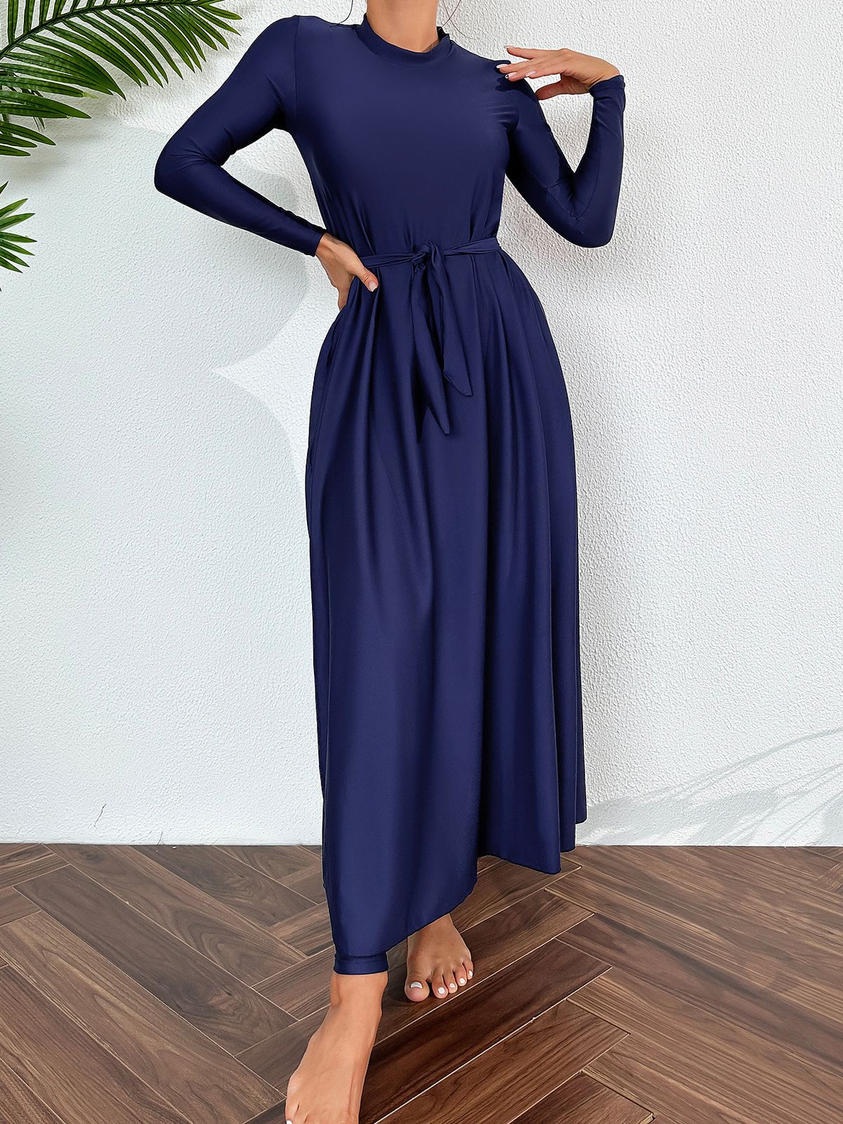 Muslim Swimsuit Ladies Long Sleeve Swimwear Beach Dress Anti-Light Large Swing Skirt Suitable For Swimming And Water Sports_ecoleips.com