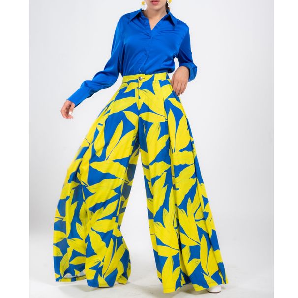 Women's Clothing New Loose Large Size Temperament Printed Shirt Top Wide Leg Pants Set_ecoleips.com