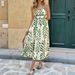 Women's Clothing Summer Women's Beach Vacation Style Sundress Fresh Green Leaf Print Slim Waist For Formal & Casual For Women_ecoleips.com