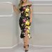 Women's Off Shoulder Floral Print Bodycon Asymmetrical Mermaid Hem Midi Dress – Elegant Party Gown_ecoleips.com
