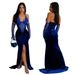 lace-up halterneck high slit solid color hot diamond dress sexy evening dress with mesh sleeves_ecoleips.com