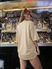 Women's Khaki Casual T-Shirt round Neck Short Sleeve Compass Print European American Style Loose Fit Summer Top_ecoleips.com