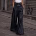Women's Clothing Leather Pants High Waist Loose Pocket Waist Pu Leather Flared Pants Casual Trousers_ecoleips.com