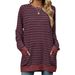 2025 Autumn And Winter New Striped Contrasting Round Neck Long Sleeved Pocket Hoodie T-shirt For Women_ecoleips.com