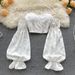Elegant Floral Puff Sleeve Blouse - Chic Off-Shoulder Top For Women, Sweet & Stylish Long Sleeve Shirt, Versatile For Office & Casual Wear_ecoleips.com