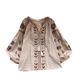 Women's Heavy Duty Ethnic Embroidered Shirt Long Sleeves Loose Fit Tie Waist round Neck Puff Sleeves Tassels_ecoleips.com